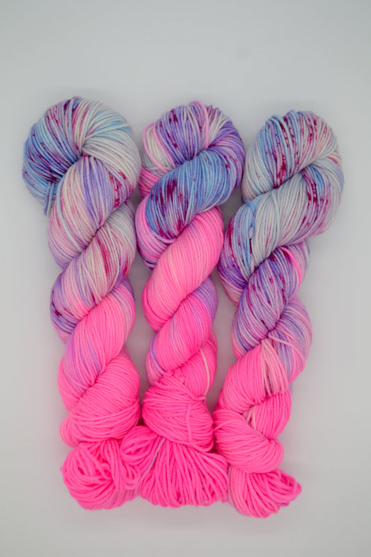 100g DK Sparkly Pink Hand-dyed Yarn