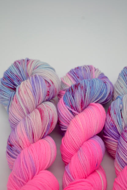 100g DK Sparkly Pink Hand-dyed Yarn